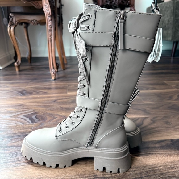 ZARA Khaki Military Waxed-Finish Lace-Up Boots Size 38 (US 7.5) NWT - Picture 6 of 10